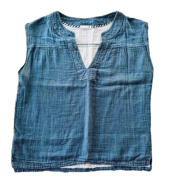 Sundry Blue Denim Gauze Sleeveless Tank Top Size 3 / Small Split Neck - Picture 1 of 5